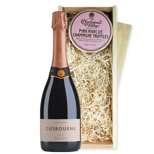 Gusbourne Rose English Sparkling 75cl And Pink Marc de Charbonnel Chocolates Box